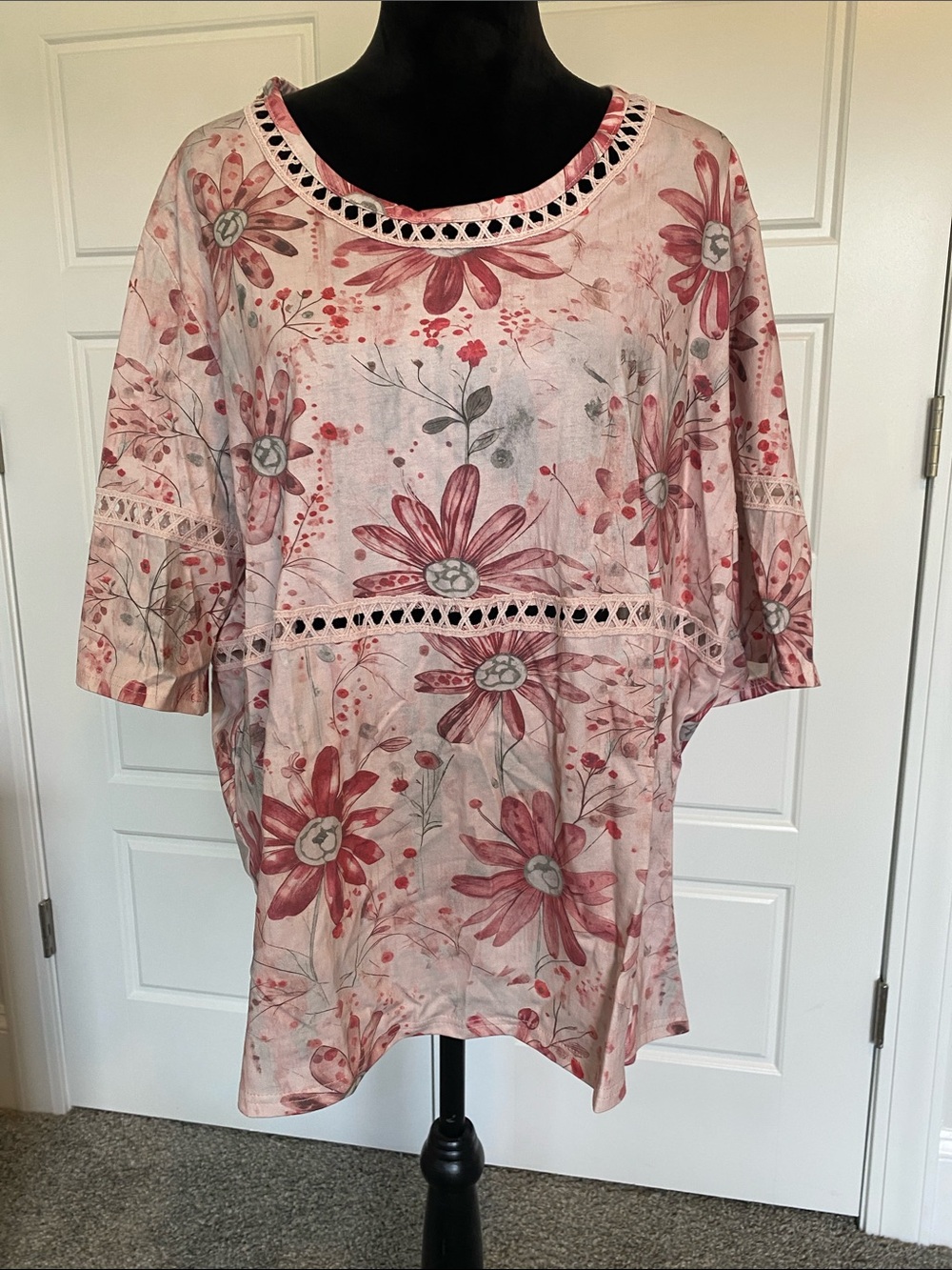 Floral Lace-Trim Tunic Top - Pink Floral